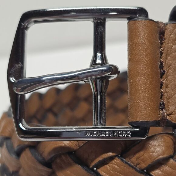 Michael Kors Braided Belt Light Brown Leather Size 38" Unisex - Picture 2 of 6